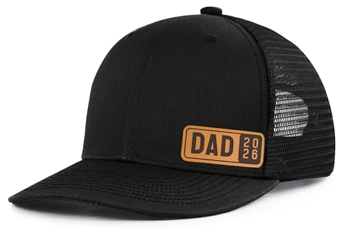 Image of Dad Est 2026 2027 Hat for Men New Dad Gifts Customization Leather Patch Trucker Hat