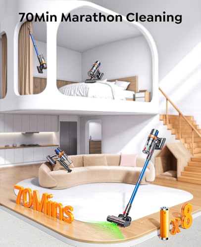 Image of Cordless Vacuum Cleaner, 650W 55KPA 70Mins Vacuum Cleaners for Home, Upgraded Stick Vacuum with Mattress Cleaning Tool, Wall Mount Charging, Auto Mode, Self-Standing Vacuum for Pet Hair /Floors /Carpets