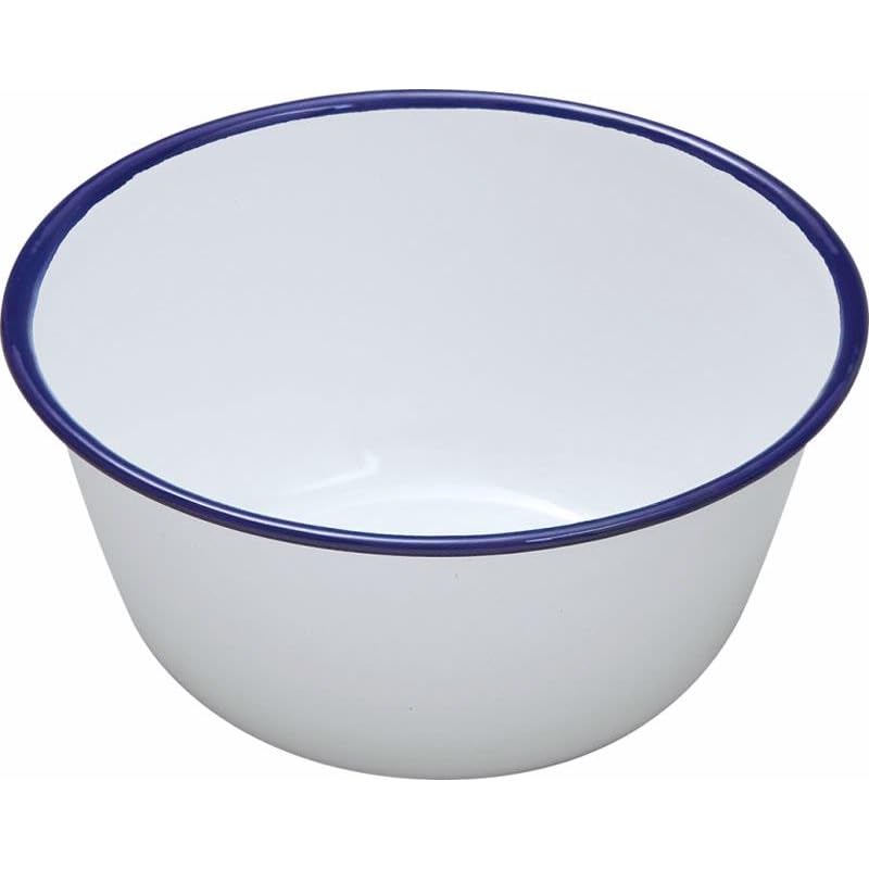 Premium Quality Traditional Enamel White Blue Trim Pudding Basin 12cm