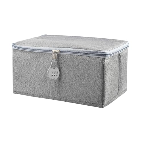 Flearitzo Boîte de Rangement Verrouillable avec Serrure à Combinaison, Boîte de Rangement Tissu avec Couvercle pour Médicaments, Jouets, Bonbons, Chambre...
