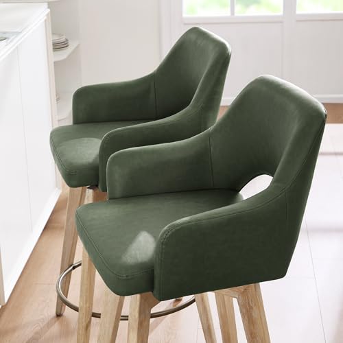 Image of Zesthouse Swivel Counter Stools Set of 2, Wooden Counter Height Bar Stools