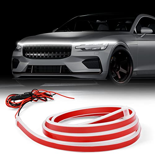 URAQT Auto Motorhaube Lichtstreifen, 150CM Universal Wasserdicht Dynamic Car Hood Led Strip Lights 12 V Dynamic Scan Start Up Hoodbeam Kit Motorhaubenleuchte Weiß Auto LED Licht Streifen Dekor