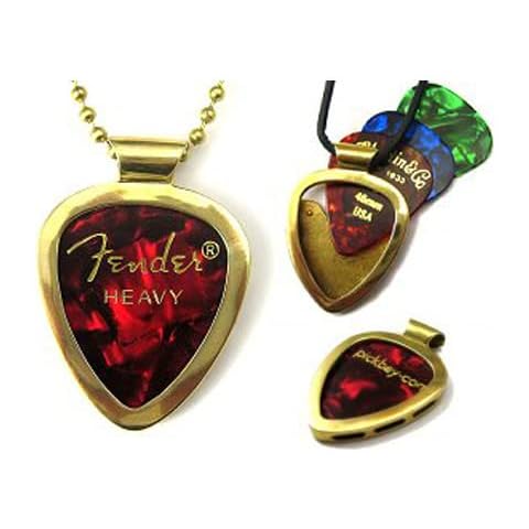 PickBay Guitar Pick Holder Necklace ECO-BRASS w 27" Black Leather Cord ECO FRIENDLY, Engravable back Cover