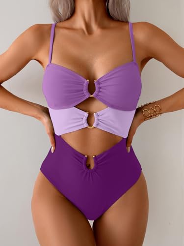 Image of Eomenie Womens Cutout One Piece Swimsuit with Ring Linked Sexy Monokini Bathing Suit for Beach Vacation