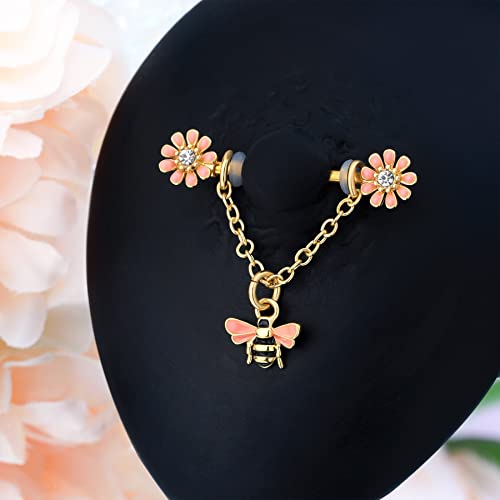 CM Crareesi Mania Chain Nipple Shield Rings - Dainty Bee Nipple Piercing Barbells 14G Dangle Rings2