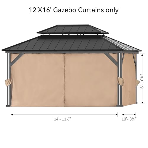 Covered Outdoor Gazebo Curtain Replacement Universal 4-Panel Sidewalls 12' x 16', Outdoor Gazebo Privacy Curtains with Zipper, Replacement for Outdoor, Patio Canopy, Garden and Backyard (Curtain Only) - Image 2