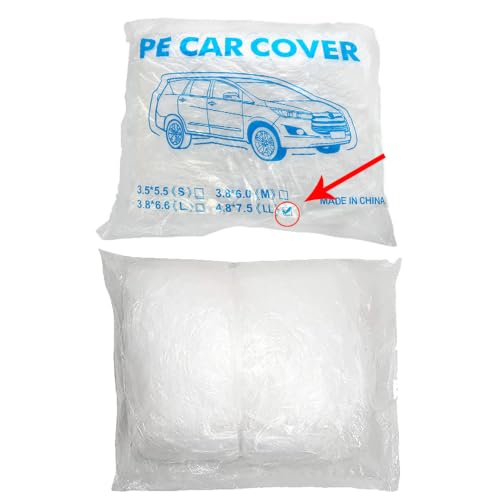 Image of Blue 4 Packs Disposable Car Cover Clear Plastic Car Cover Universal Rain Dust Garage Cover with Elastic Band Medium (15.7FT x 24.6FT)