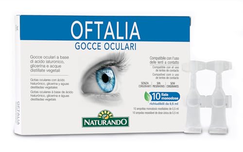 Naturando Oftalia Colirio Oftalmológico con Agua destilada de Arándano Negro, Hamamelis, Camomila, Euphrasia y Ácido Hialurónico - 10 viales de 10 ml