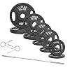 Fitvids Olympic Cast Iron 2-Inch Weight Plates Including 5FT Olympic Barbell Bar & Safely Locks, 1​10 Pounds Set (​95 Lbs Plates + 15 Lbs Barbell Bar), Multiple Packages