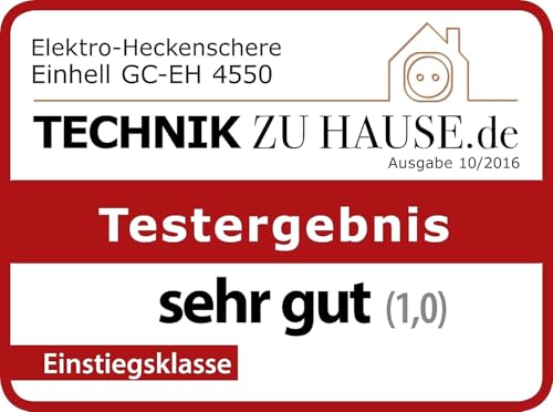 Foto von Einhell Elektro-Heckenschere GC-EH 4550 (geringes Gewicht, Messer aus lasergeschnittenem und diamantgeschliffenem Stahl, inkl. Alu-Messerabdeckung), Rot