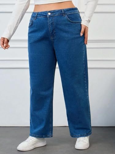 Image of KOTTY Plus Size Women's High Waist Straight Denim Jeans Comfortable Wear for Work Casual Use