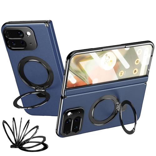 Coque Pixel 10 Pro Fold en cuir bleu avec protection charnière et support