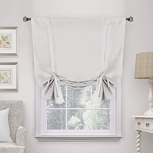 H.VERSAILTEX Thermal Insulated Blackout Curtain, Adjustable Tie Up Shade (Rod Pocket Panel for Small Window)-42" Wide by 63" Long-Solid in Greyish White (1 Panel)