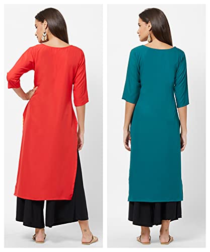 Image of LookMark Womens Printed Crepe A-Line Kurti (Pack of 2 Kurti)