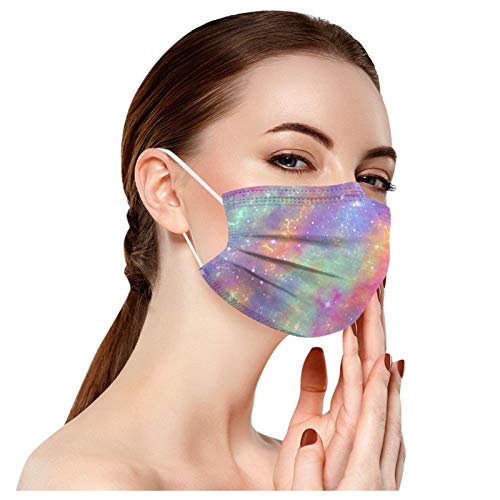 50Pcs Gradient Print Face_Mask With Design For Women, 3-Ply Breathable Face_Mask With Color Starry Gradient Design, Summer Disposable Facemask With Printed Design For Adults Holiday Party Gift #TOP7