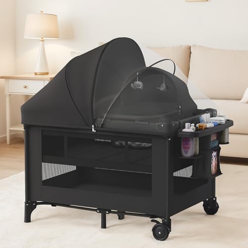 Image of Obee Odee 4-in-1 Baby Bassinet with Playard, Napper Bassinet, Changing Table, Mosquito Net & Canopy, Storage and Toys for Newborn to Toddler