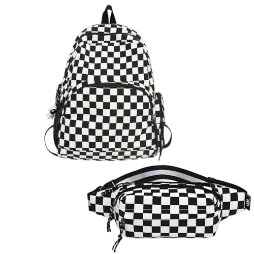Checkered Black and White Backpack and Sling Bag Set