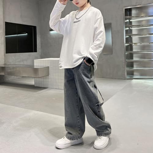 Boy's Elastic Waist Baggy Jeans Straight Leg Pull On Denim Pants Teen Kids Loose Jeans with Pockets 6-14 Years4