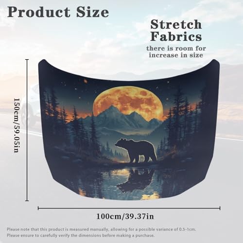 Image of Car Hood Cover All Weather Protection Automotive Exterior Accessories Universal Fit Hood Covers for Cars, Trucks, SUV, or Van Full Coverage with Elastic Band, Forest Bear