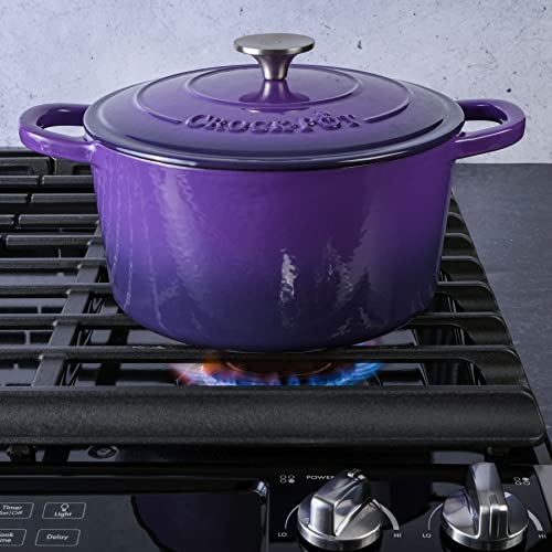 Image of Crock-Pot Artisan 5-Quart Round Enameled Cast Iron Dutch Oven - Lavender Purple, Durable Heavy-Duty Cookware for Slow Cooking, Roasting, Baking with Lid