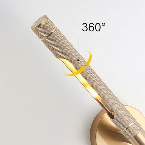 Image of Brass Wall Lights for Pictures,23.6in Hardwired Gold Knurled Brushed Wall Picture Light,Rotatable 360 Modern Gallery Light for Bedroom Bathroom Vanity Mirror Study Room, E12 Bulbs Included