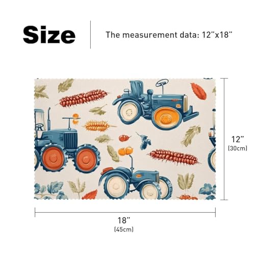 Sets de table en tissu Oxford lavables motif tracteur rustique - 6