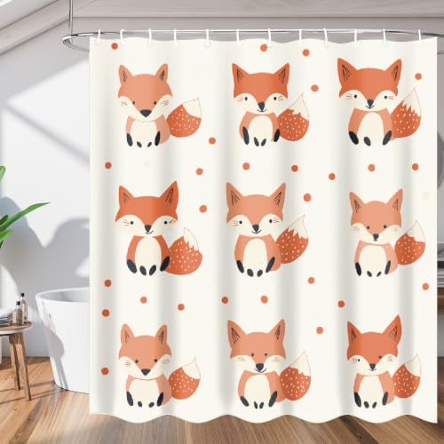 Rideau de douche imperméable 183 x 183 cm en polyester avec motif renard mignon à pois