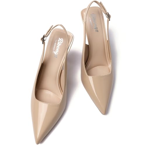 RIBONGZ Sexy Slingback Pumps Elegant Dressy Heels for Women Closed Toe Pointy High Heels Wedding Bride Prom Party Evening Shoes4