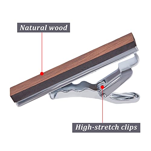 WEBEEDY 4 Pcs Wood Tie Clip for Men Natural Tie Bar Fashion Personalized Wooden Tie Slide for Regular Normal Size Ties Wedding Anniversary Business Gift3