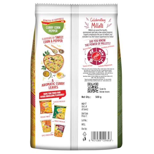 Image of Saffola Masala Oats | 500g | Curry Corn Pepper | Tasty, Anytime Quick Snack | Ready In 3 Mins | Millets Goodness- With Ragi & Jowar | No Maida , No Added Preservatives | Oats Helps Manage Weight