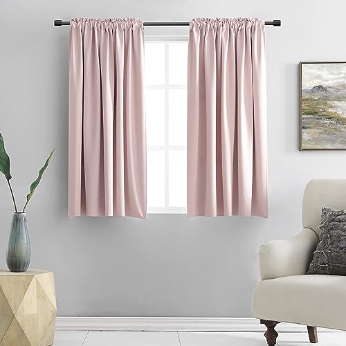 Image of DONREN 48 Inch Length Blush Pink Curtains for Girls Baby Room - Light Pink Kitchen Room Darkening Thermal Insulated Curtains for Bathroom Small Window,52 inch Wide by 48 inch Long,1 Pair