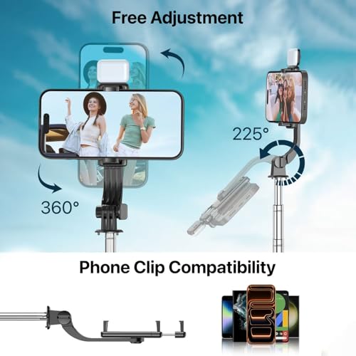 Image of Vaku Luxos Selfie Stick Tripod Stand with Fill Light & Wireless Remote, 69.6 inch /174CM Extendable Bluetooth Long Selfie Stick Compatible with iPhone & Android, Best for Vlogging, Reels & Travel