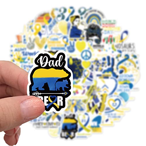 50Pcs Downs Syndrome Awareness Stickers, Childhoood Cancer Awareness Stickers, Blue Yellow Ribbon Stickers For Laptop Water Bottles Scrapbook Car Skateboard Bike Luggage #TOP4
