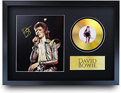 HWC Trading A3 FR David Bowie Ziggy Stardust Geschenke Autogramm Bild mit einem Gold-Disk-Image-Druck für Music Memorabilia Fans Signed - A3 Eingerahmt