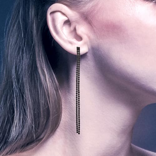 Long Chain Dangling Earrings for Women Rhinestone Line Dangle Drop Tassel Crystal Sparkly Earring for Bridal Wedding Party4