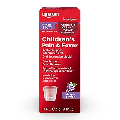 Amazon Basic Care Children's Acetaminophen 160 mg per 5 mL Oral Suspension, Grape Flavor, Pain Reliever and Fever Reducer, 4 fl oz