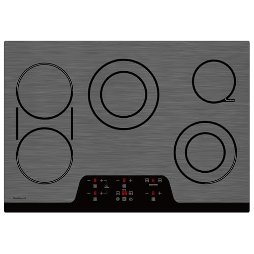 Gudsunal 30 Inch Electric Cooktop 5 Burners, ETL & FCC Certificated, Sync Burner, Quick Boil, Keep Warm, 9 Heating Level, Timer, Child Lock & Auto Shutdown, Drop-in Electric Stove Top,Grey