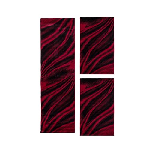 Carpetsale24 Bettumrandung Schlafzimmer 3 teilig Kurzflor Teppich Rot...