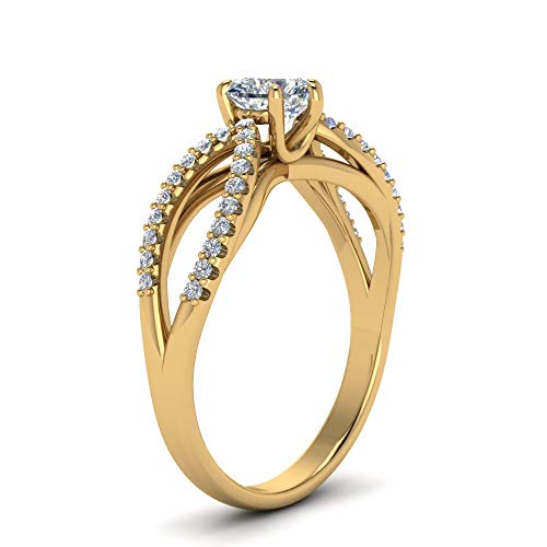 Image of 55Carat Choose Your Gemstone Reverse Pave Split Shank Diamond CZ Ring Yellow Gold Plated Heart Shape Split Shank Engagement Ring Minimal Modern Design Birthday Gift Wedding Gift US Size 4 to 12