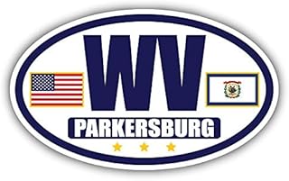 Flag of West Virginia/American Flag Oval 3M Vinyl Bumper Sticker Decal | Navy & Gold Parkersburg, WV Sticker Vinyl Decal