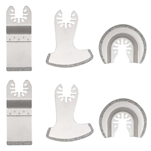 Oiieco 6Pcs Diamond Multi Tool Blades Kit, Oscillating Multi Tool Diamond Blades,Precision Cutting Grout Removal Set for Oscillating Tools Tile,Masonry,Metal and Wood Blades