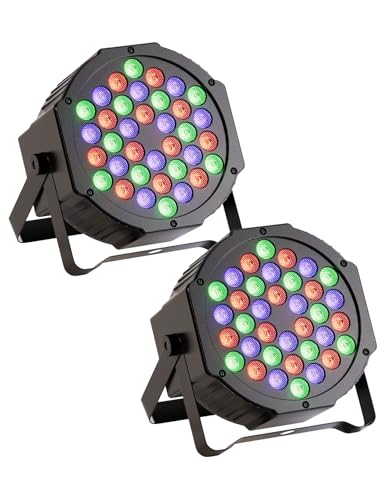 LED Par Strahler 36 LED Bühnenlichter 9 Modi RGB Partylicht mit Fernbedienung und DMX512 Steuerung Scheinwerfer Beleuchtung für Geburtstagsfeiern, Hochzeiten, Weihnachten(2er Pack)