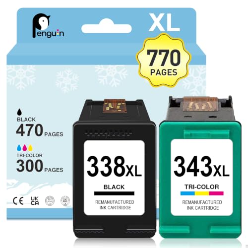Image of Penguin 338 XL 343 XL Ink Cartridges for HP Officejet 5740 Photosmart 2610