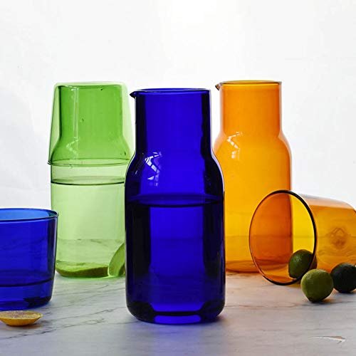 Bedside Water Carafe Set Glass Mouthwash Bottle Decorative For Bathroom, 19Oz/550Ml(Blue) #TOP1