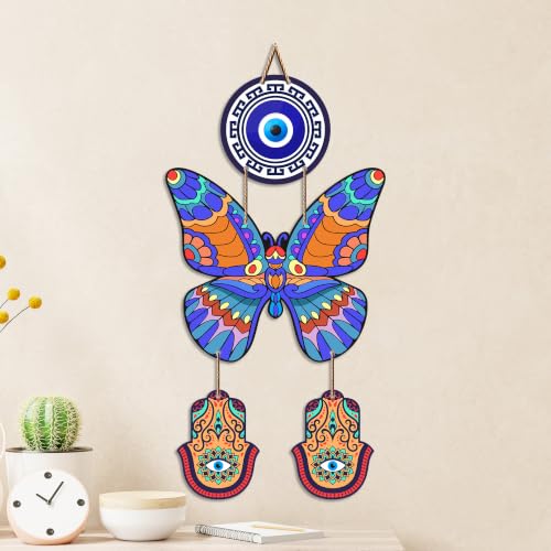 Image of Artvibes Colorful Butterfly Hamsa Evil Eye Wall Hanging for Home Entrance | Nazar Protection MDF Wall Decor | Vastu Wall Art for Living Room | Bedroom & Office | Gift Item (WH 8585N)