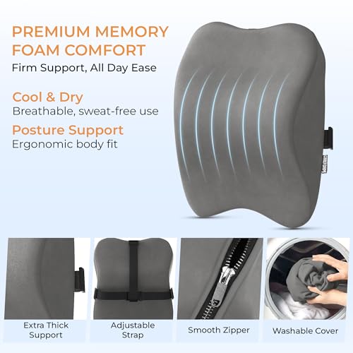 Image of CareFoam Memory Foam Car Neck Pillow for Driving Comfort - Ergonomic Headrest Cushion for Neck & Spine Support - Adjustable Strap, Breathable Washable Cover, Ideal for Long Drives | Grey Velvet