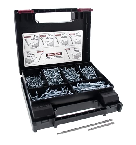 Milescraft 5200 Pocket Screw Kit - Juego de tornillos T20 recubiertos de zinc, 700 piezas con 6 tamaños y destornilladores Torx de 3 y 6 pulgadas incluidos