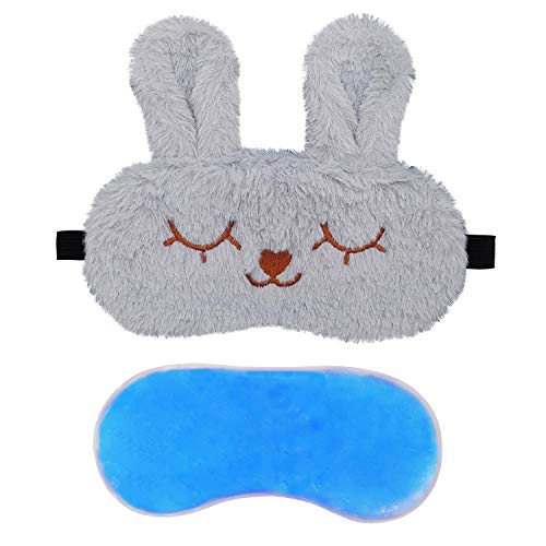 Image of Jenna Fur Bunny Ice Gel Sleepingeye Mask For Insomnia, Meditation, Puffy Eyes And Dark Circles,Grey