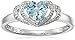 Sterling Silver Aquamarine and Diamond Accent Open Halo Heart Ring, Size 8