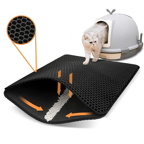 ikeoat Cat Litter Mat Litter Trapping Mat for Cat Sand Litter Box Honeycomb Double Layer Design Waterproof Washable Pet Bed Black 40x50cm